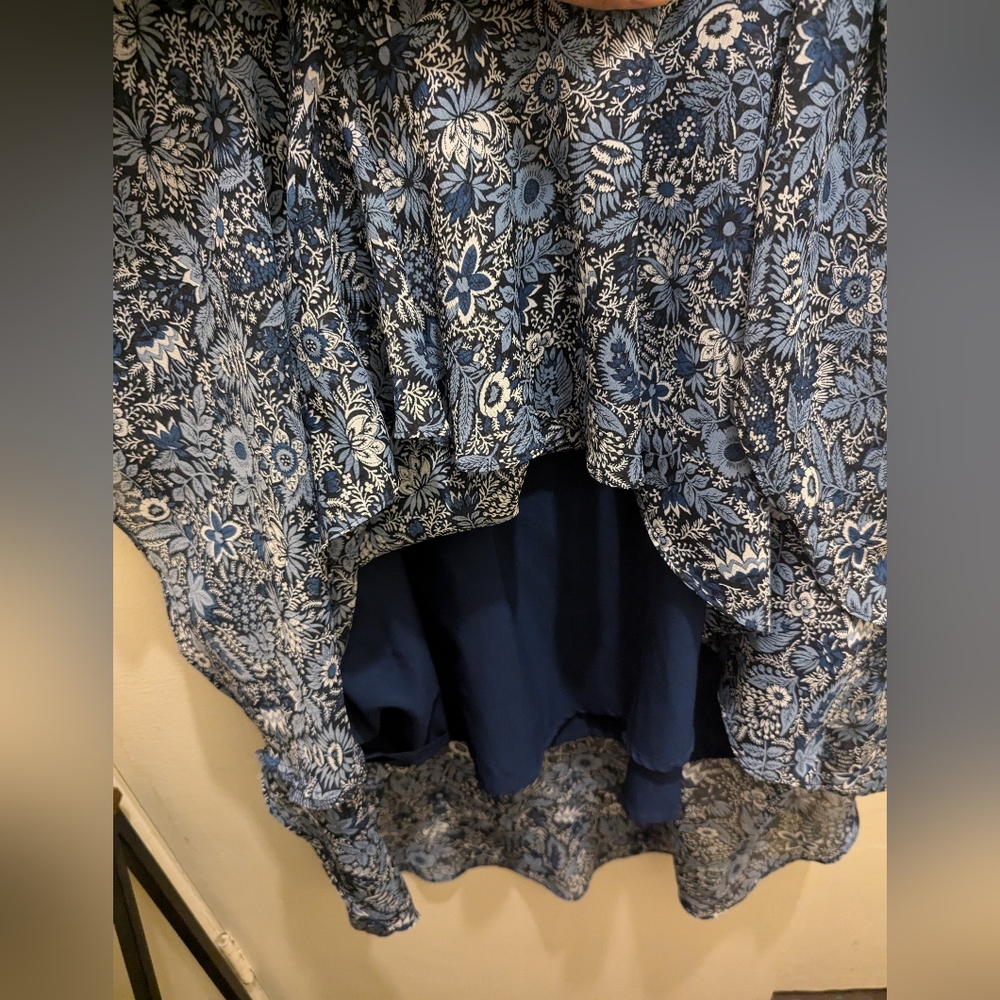 Banana Republic Factory Ruffle Wrap V-neck Blue & White Floral Midi Dress- L - Picture 11 of 14